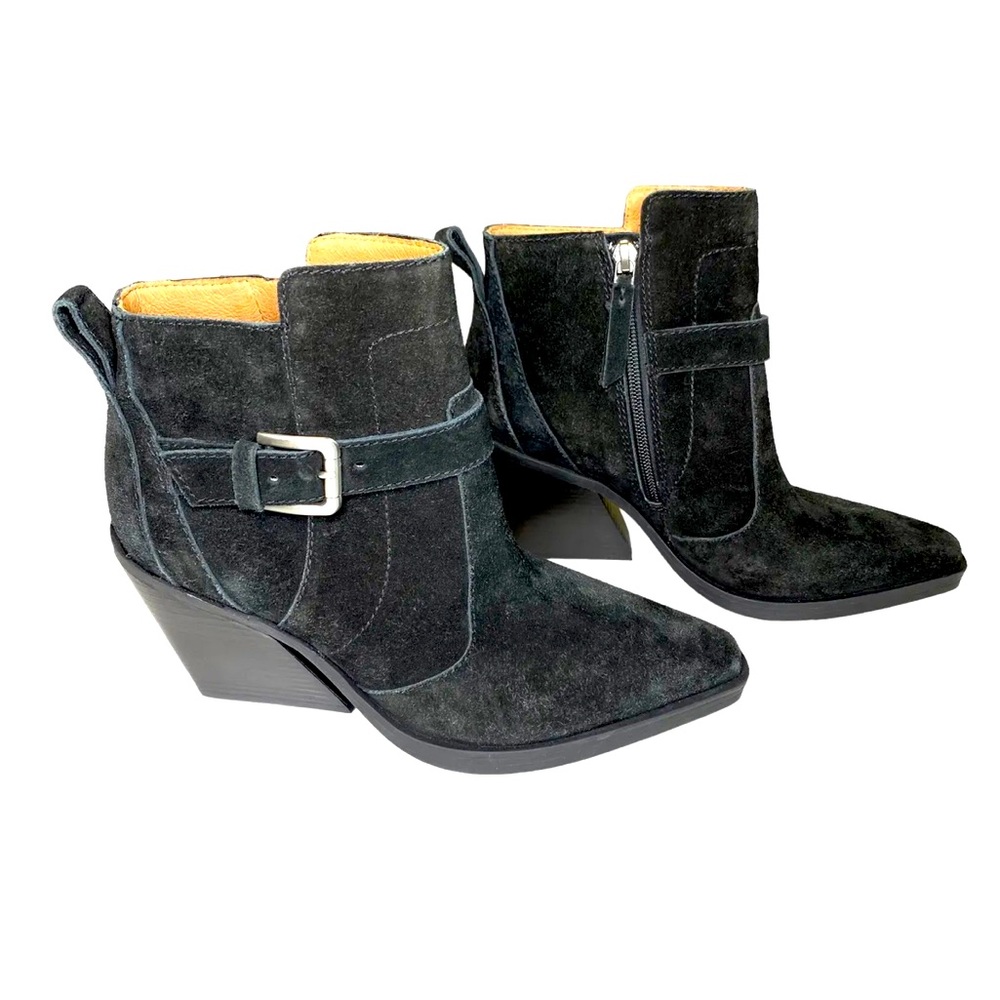 NWT! Antonio Melani Peatrie Black Suede Booties, Size 6.5 with 3” heels